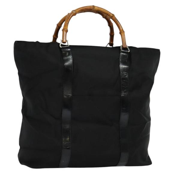 GUCCI Bamboo Hand Bag Nylon Black 002 2854 0412 5 Auth EC436 - Picture 1 of 16